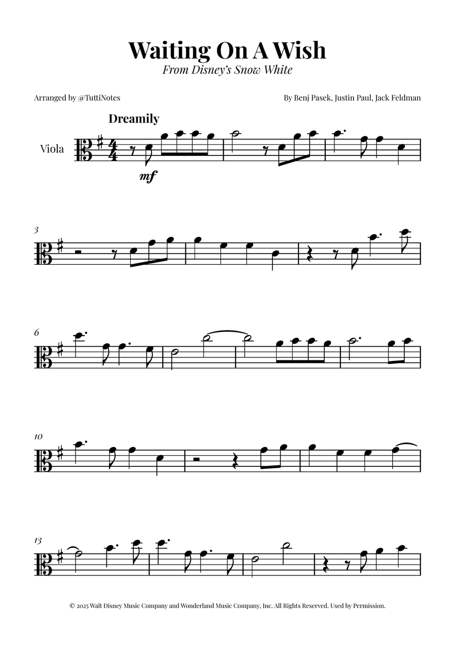Waiting On A Wish Viola Solo scores gallery preview page 1