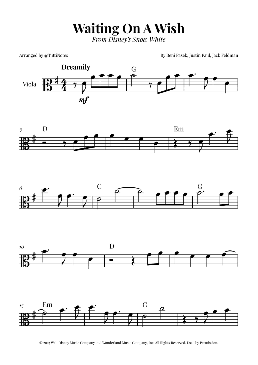 Waiting On A Wish Viola Solo scores gallery preview page 1