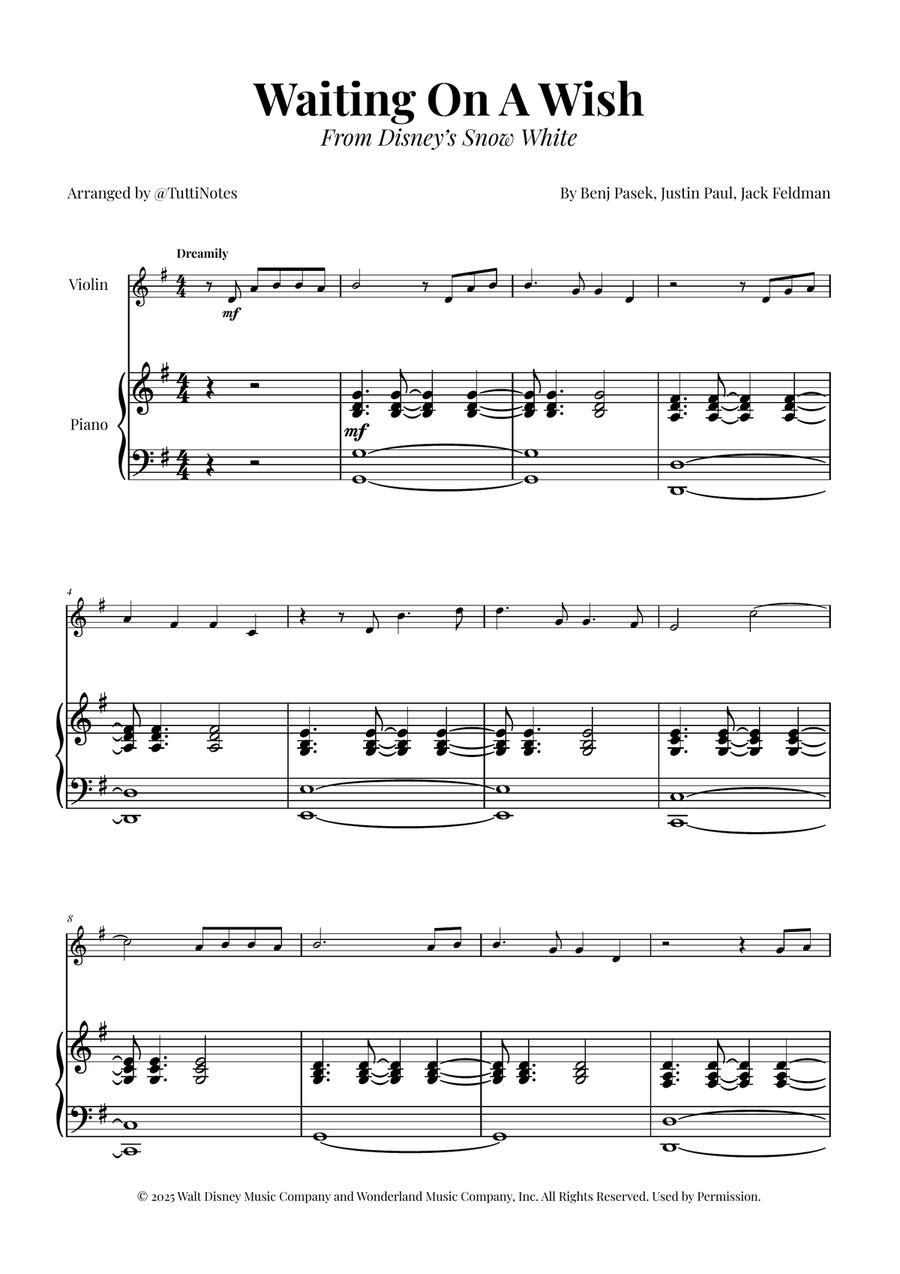 Waiting On A Wish Violin Solo scores gallery preview page 1