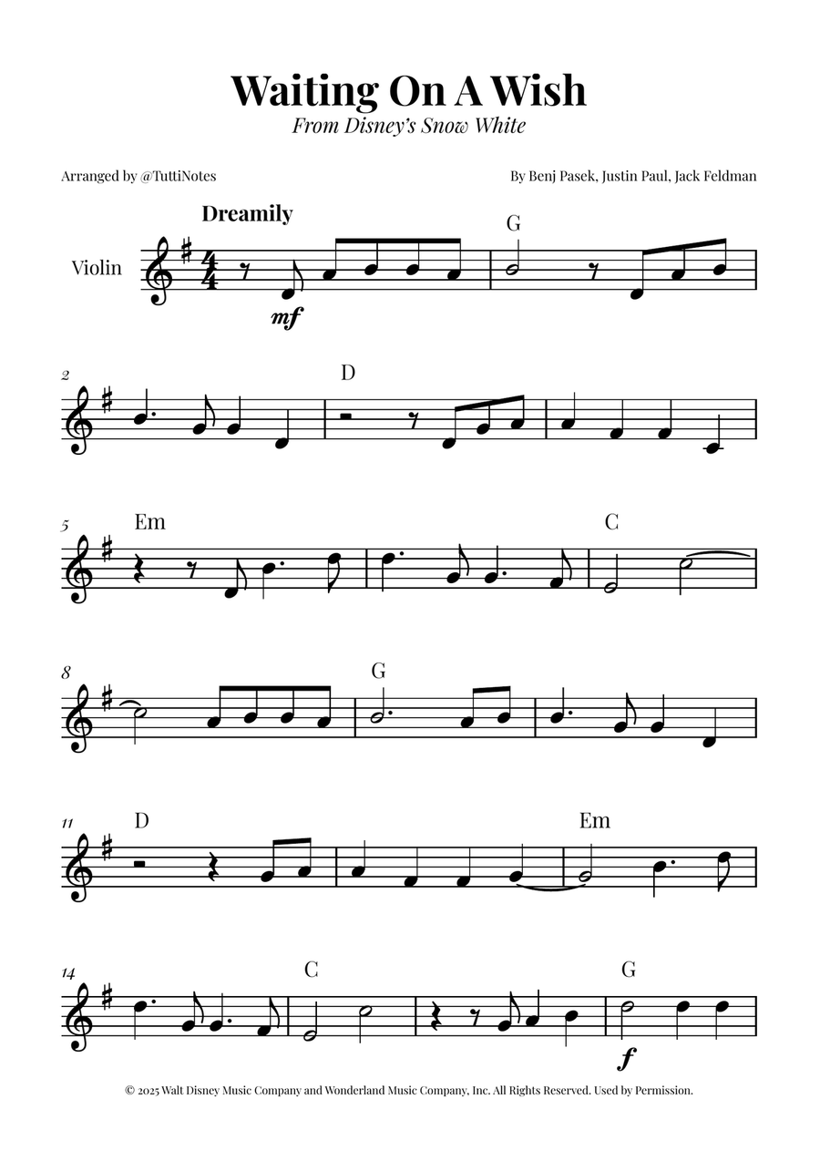 Waiting On A Wish Violin Solo scores gallery preview page 1