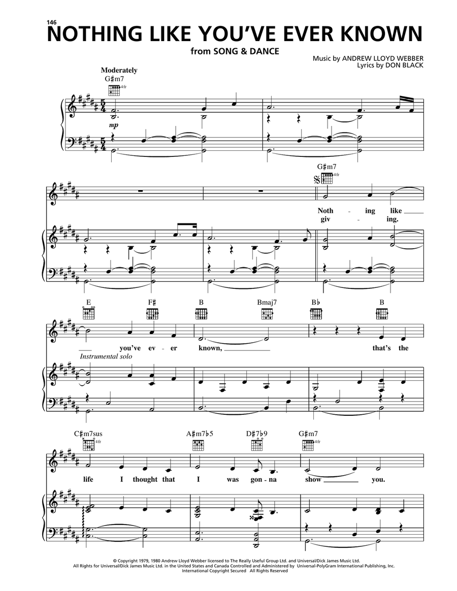 Nothing Like You've Ever Known (from Song And Dance) Piano, Vocal, Guitar scores gallery preview page 1