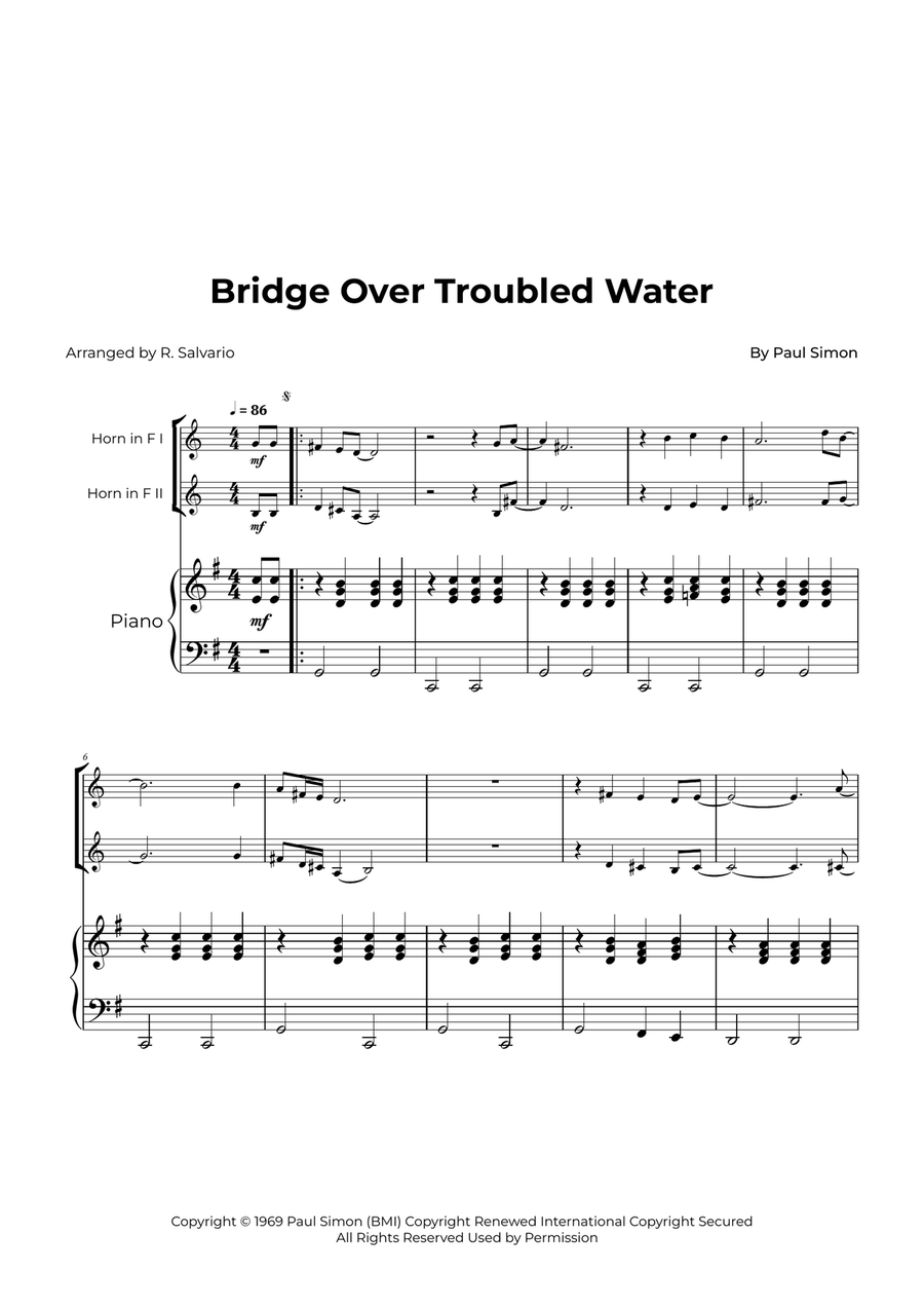Bridge Over Troubled Water Brass Duet scores gallery preview page 1