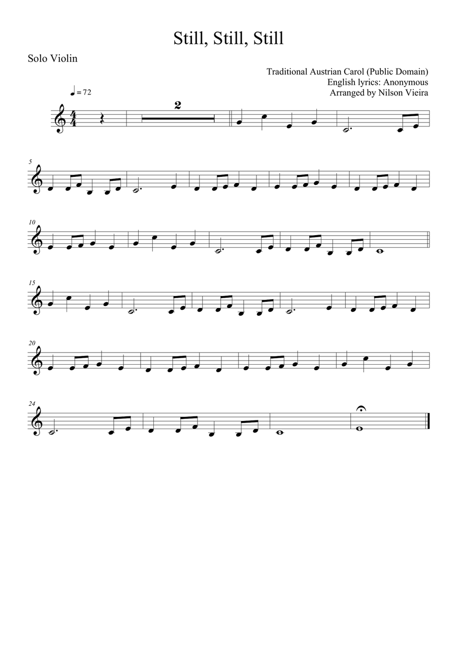 Still, Still, Still – Violin and Piano Christmas Arrangement (No Chords) Violin Solo scores gallery preview page 1