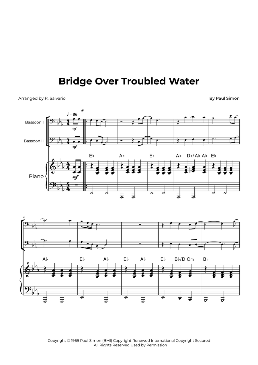 Bridge Over Troubled Water Woodwind Duet scores gallery preview page 1