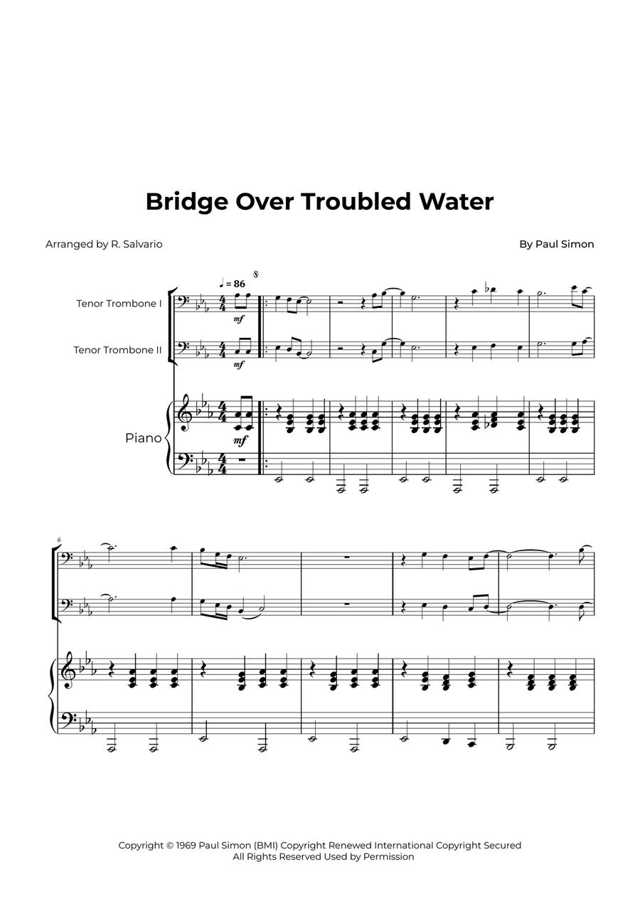 Bridge Over Troubled Water Trombone Duet scores gallery preview page 1