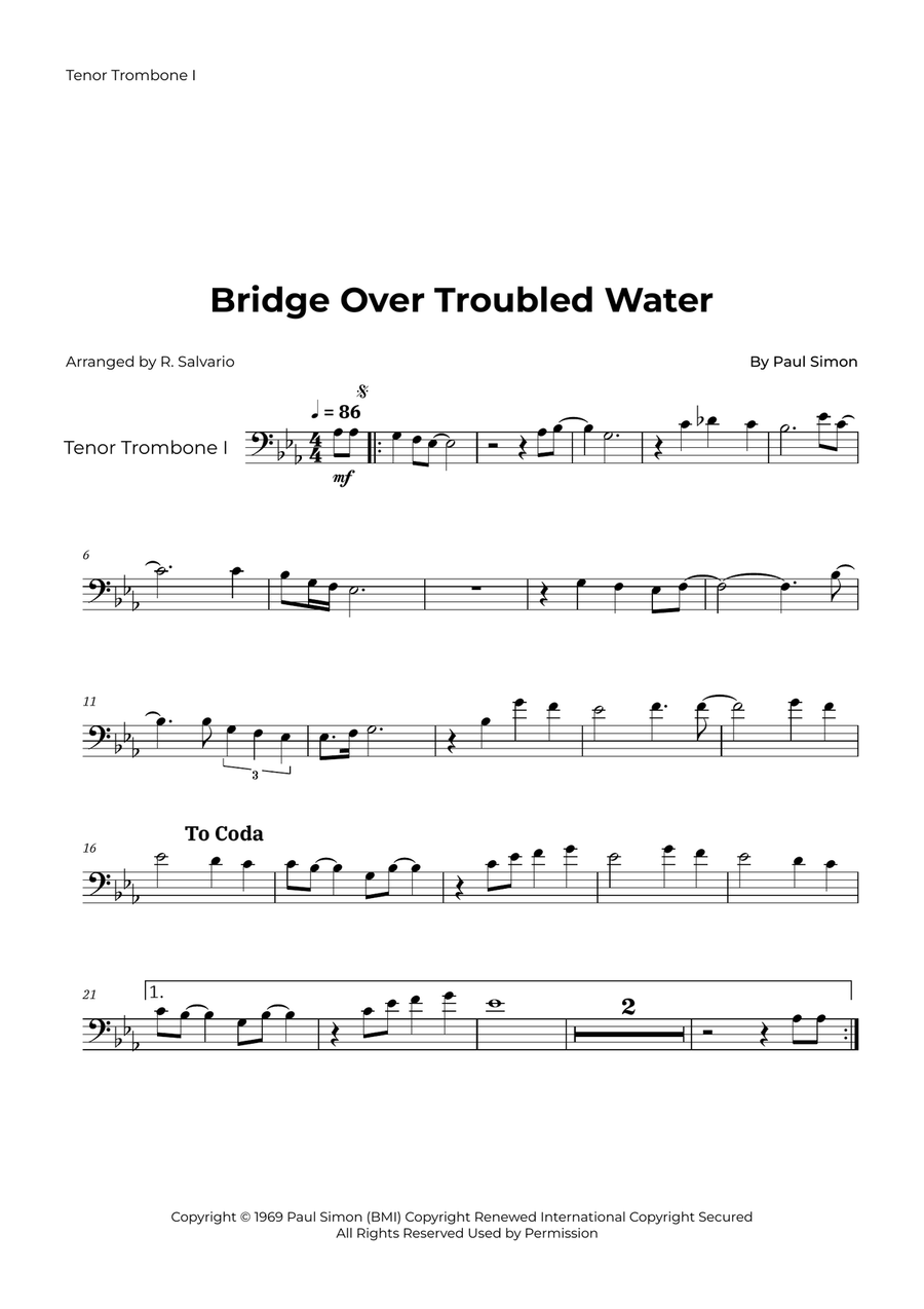 Bridge Over Troubled Water Trombone Duet scores gallery preview page 4