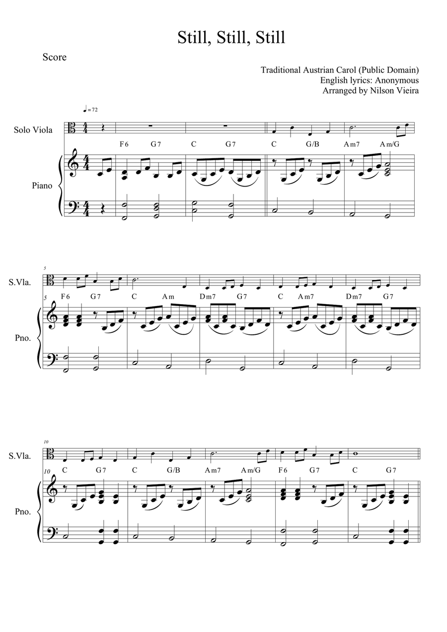 Still, Still, Still – Viola and Piano Christmas Arrangement (with Chords) Piano scores gallery preview page 2