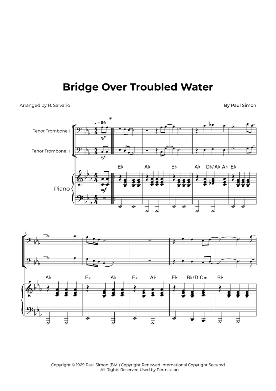Bridge Over Troubled Water Trombone Duet scores gallery preview page 1