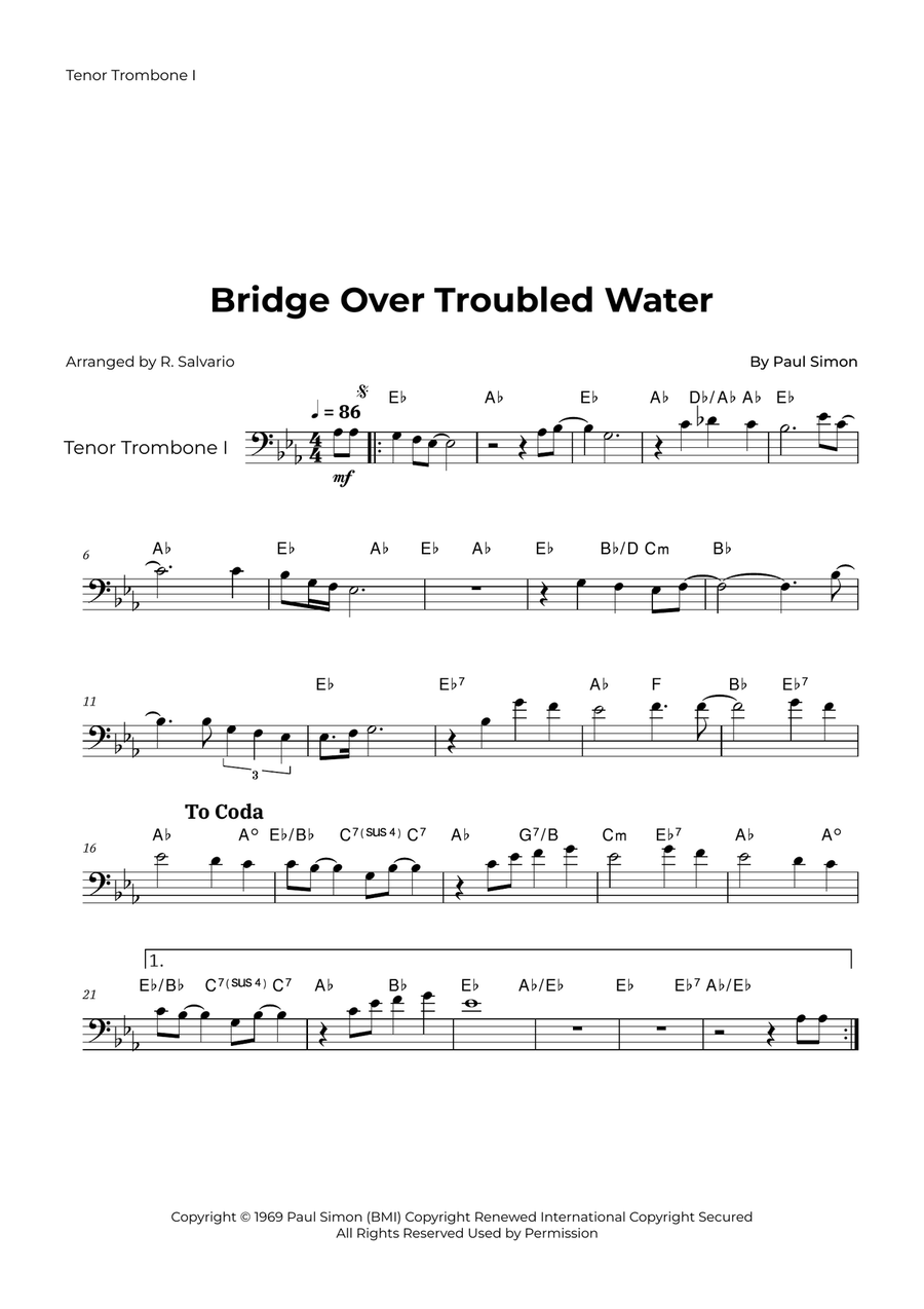 Bridge Over Troubled Water Trombone Duet scores gallery preview page 4
