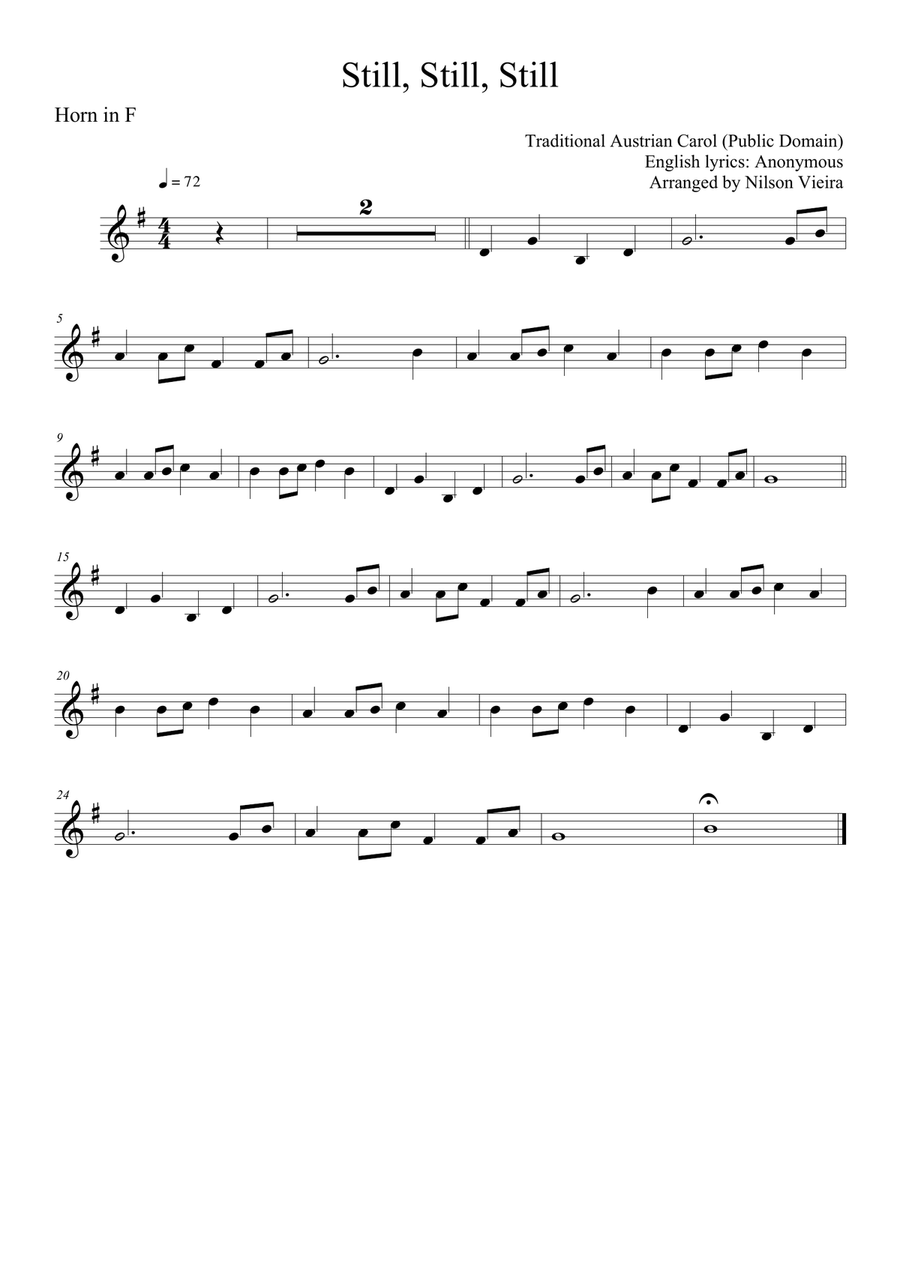 Still, Still, Still – French Horn and Piano Christmas Arrangement (No Chords) Piano scores gallery preview page 1