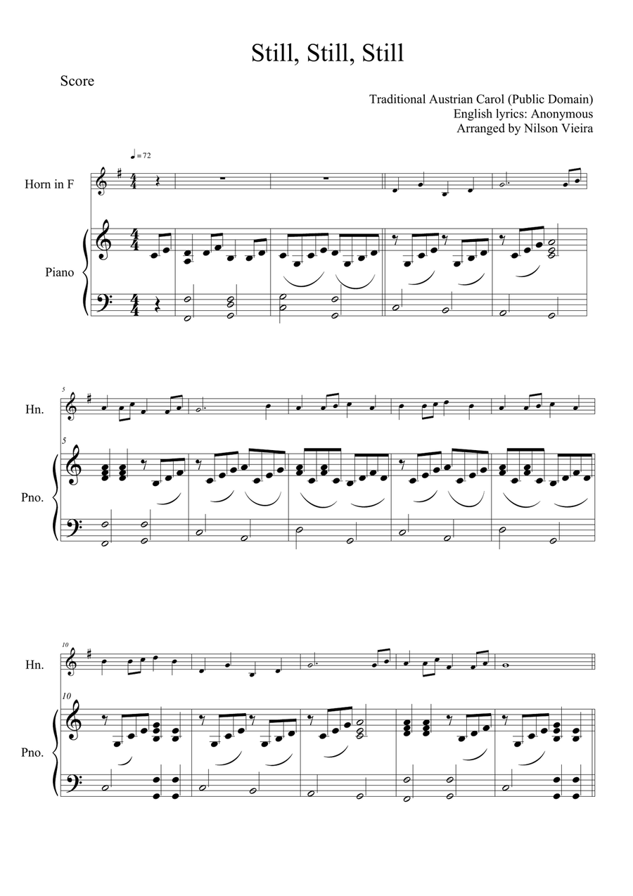Still, Still, Still – French Horn and Piano Christmas Arrangement (No Chords) Piano scores gallery preview page 2