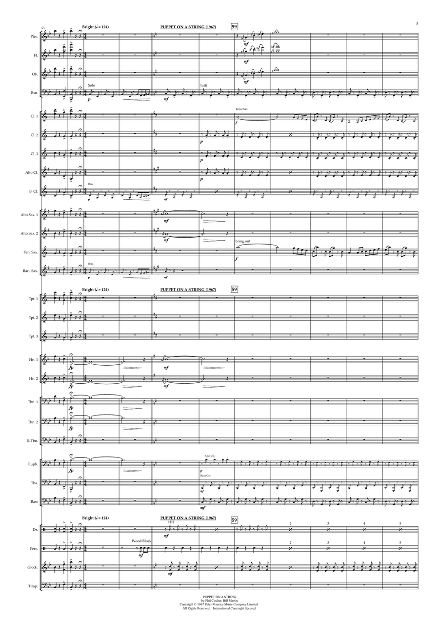 Medley: Boom Bang A Bang with Puppet On A String, Love Shine A Light, and Making Your Mind Up Concert Band scores gallery preview page 5