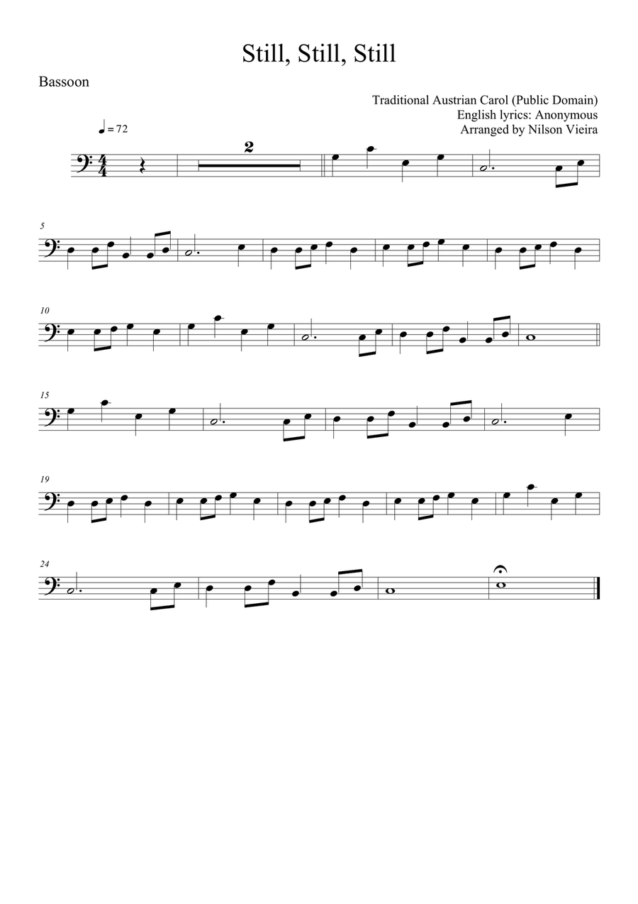 Still, Still, Still – Bassoon and Piano Christmas Arrangement (No Chords) Bassoon Solo scores gallery preview page 1