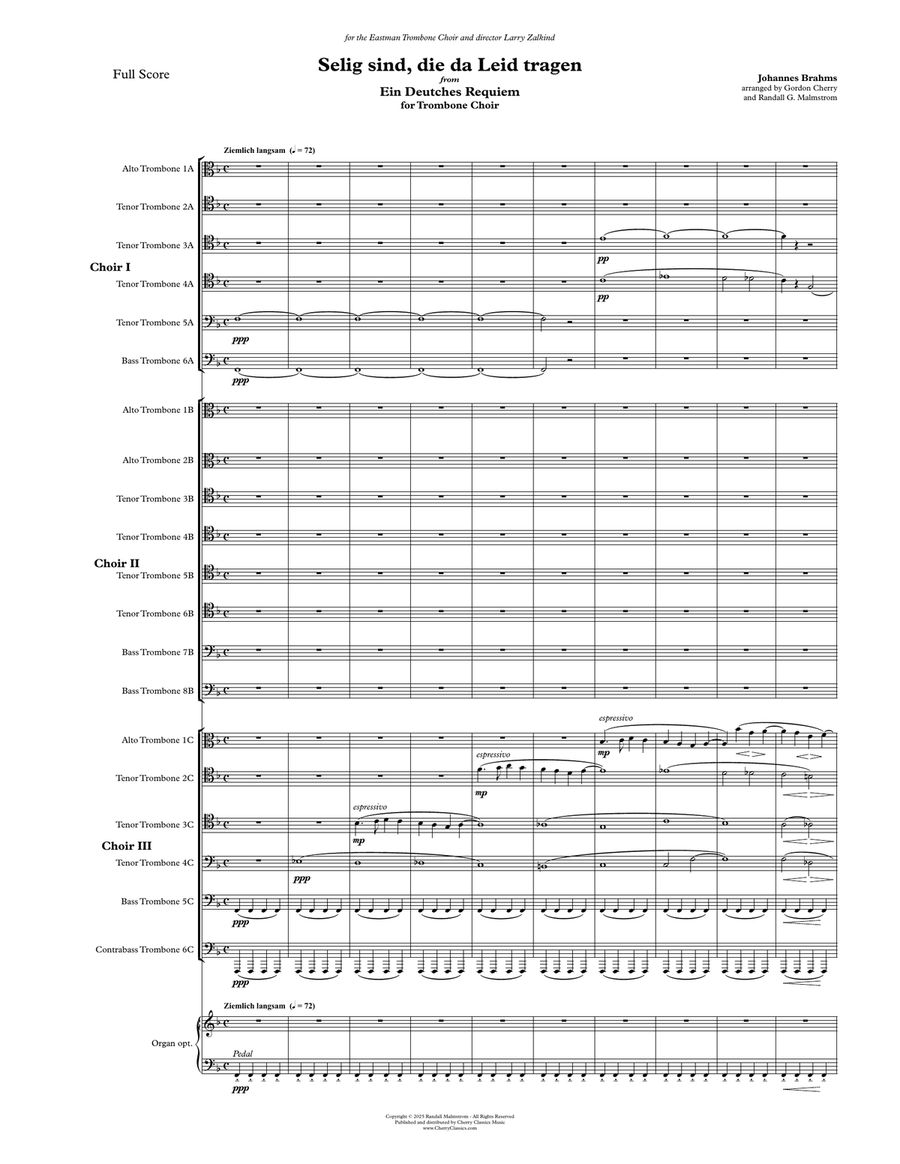 Selig sind from Ein Deutches Requiem for Trombone Choir and Organ Trombone scores gallery preview page 1