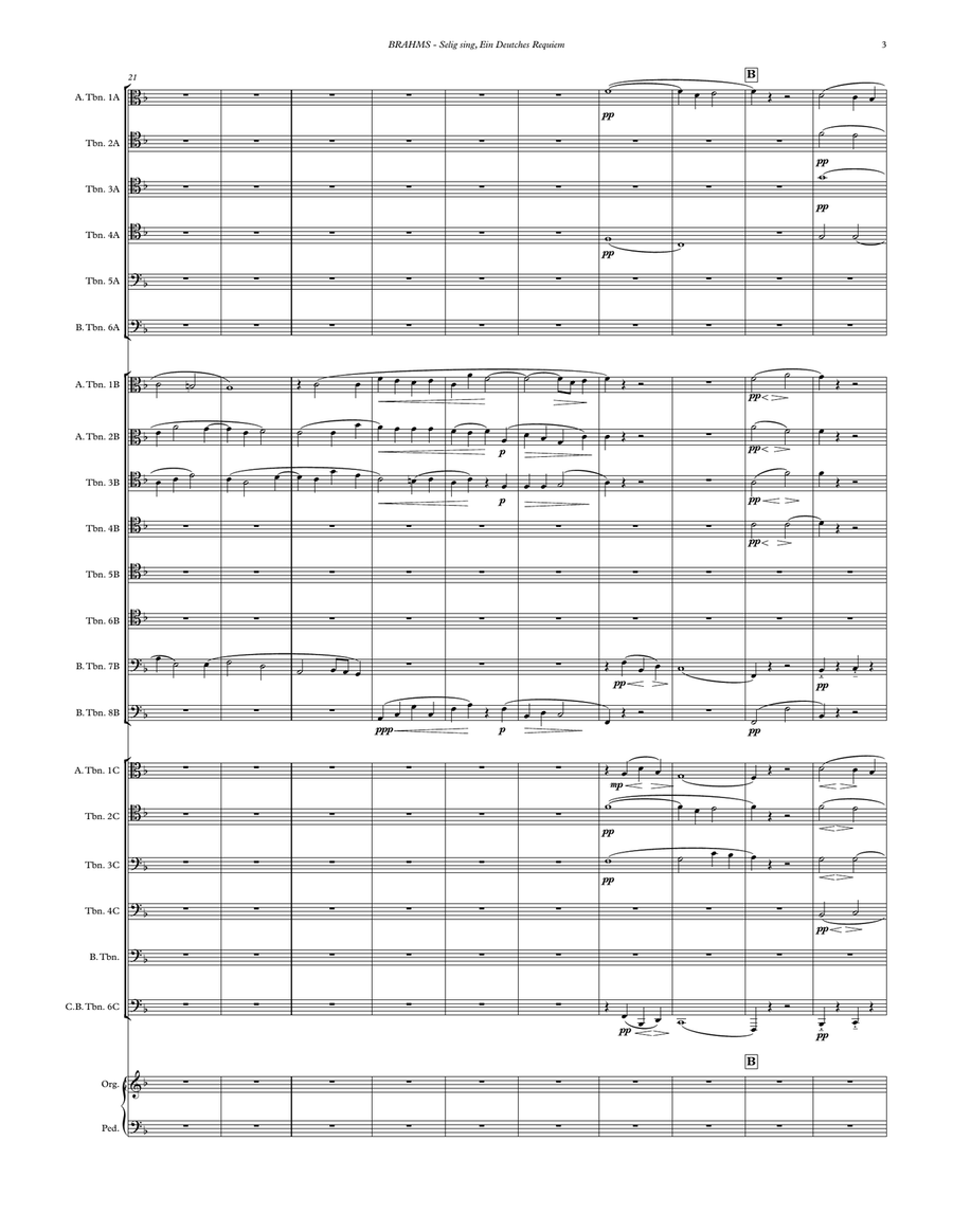 Selig sind from Ein Deutches Requiem for Trombone Choir and Organ Trombone scores gallery preview page 3