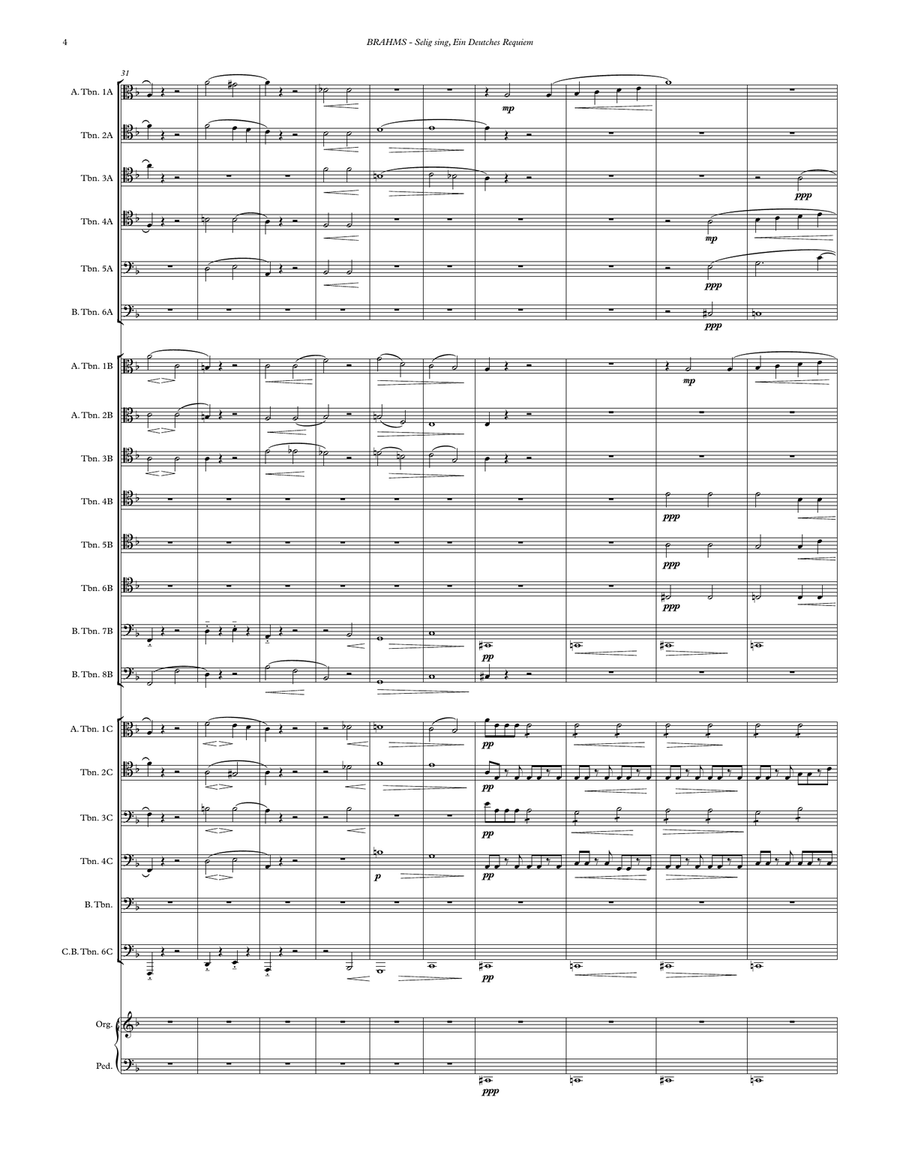 Selig sind from Ein Deutches Requiem for Trombone Choir and Organ Trombone scores gallery preview page 4