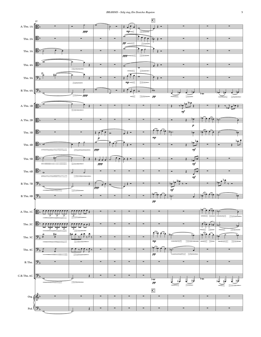 Selig sind from Ein Deutches Requiem for Trombone Choir and Organ Trombone scores gallery preview page 5