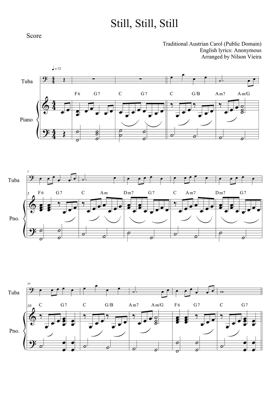 Still, Still, Still – Tuba and Piano Christmas Arrangement (With Chords) Piano Accompaniment scores gallery preview page 2