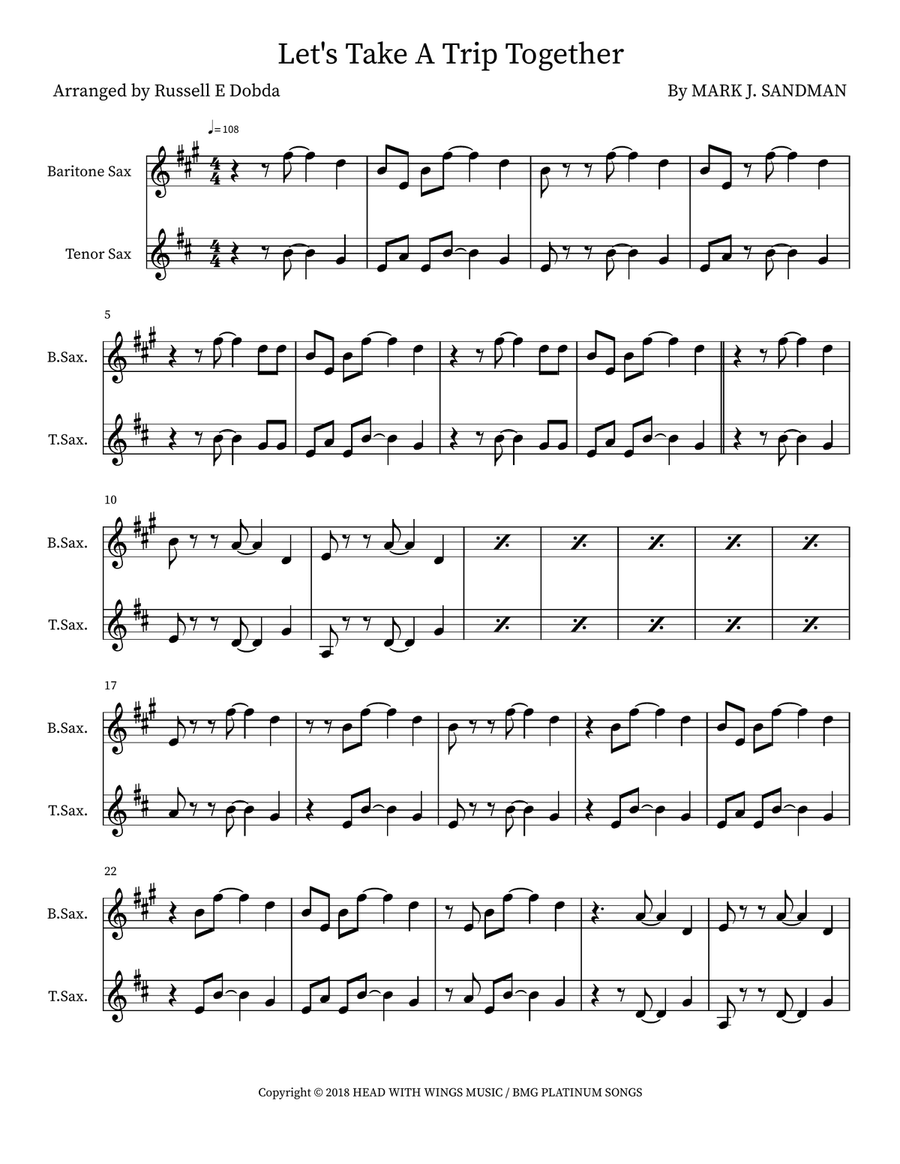 Let's Take A Trip Together Woodwind Duet scores gallery preview page 1