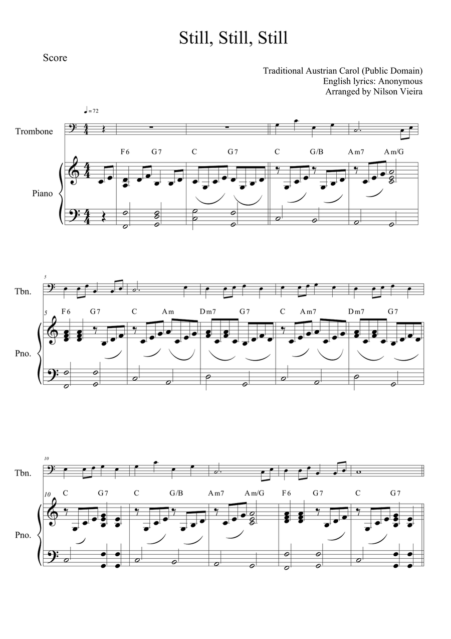 Still, Still, Still – Trombone and Piano Christmas Arrangement (With Chords) Piano Accompaniment scores gallery preview page 2
