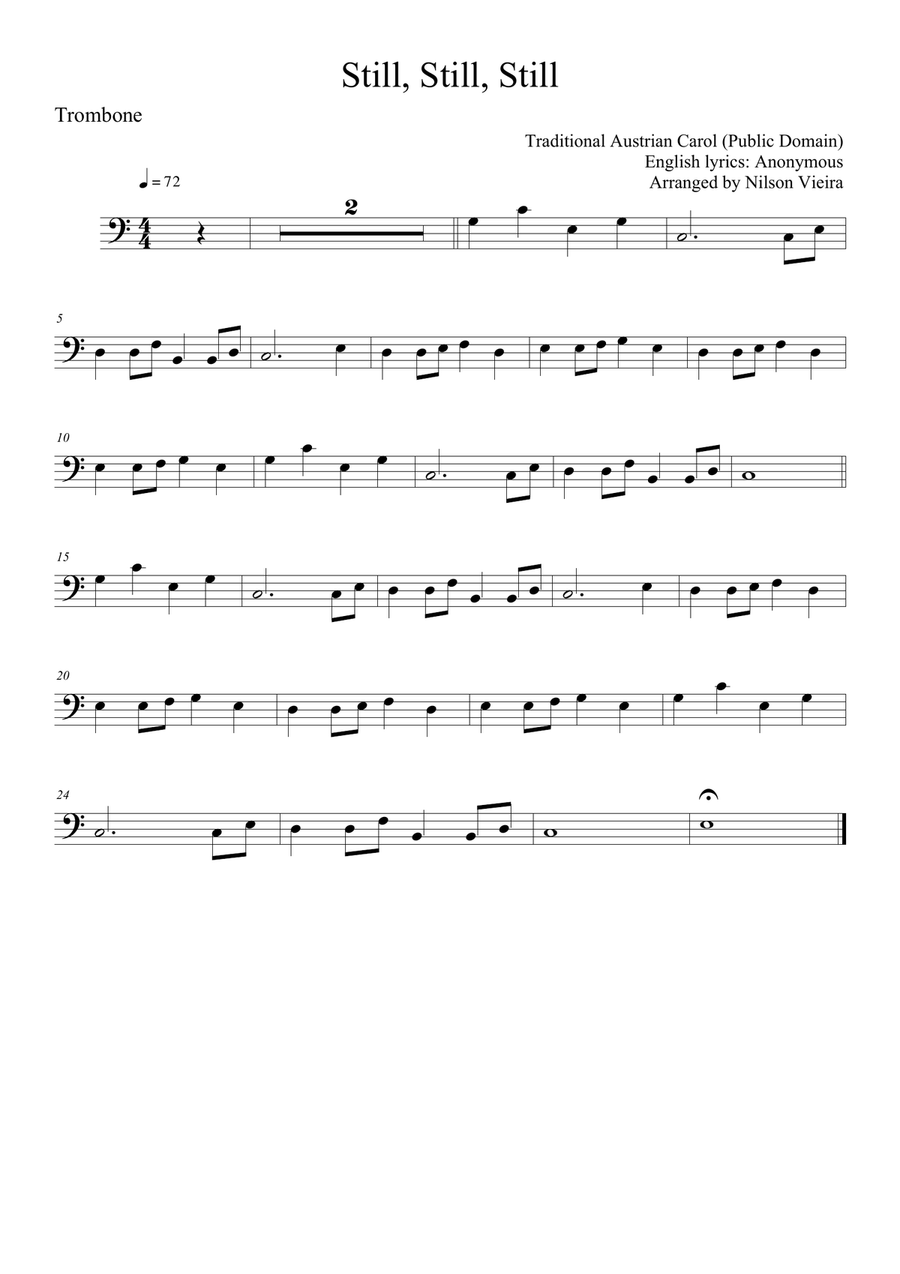 Still, Still, Still – Trombone and Piano Christmas Arrangement (No Chords) Piano Accompaniment scores gallery preview page 1