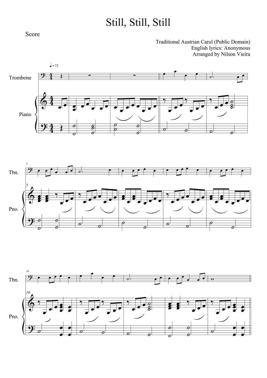 Still, Still, Still – Trombone and Piano Christmas Arrangement (No Chords) Piano Accompaniment scores gallery preview page 2