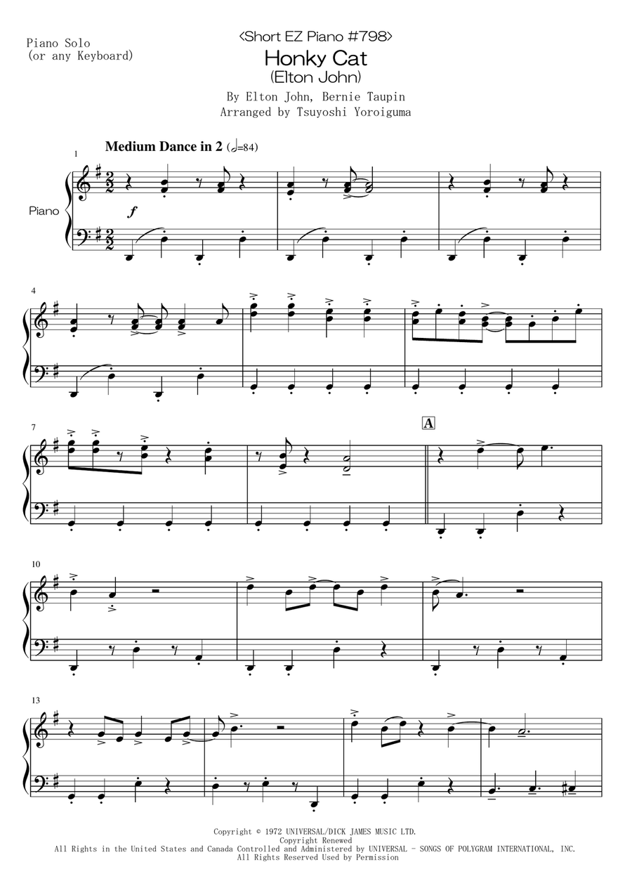 Honky Cat Honky Cat Easy Piano scores gallery preview page 1