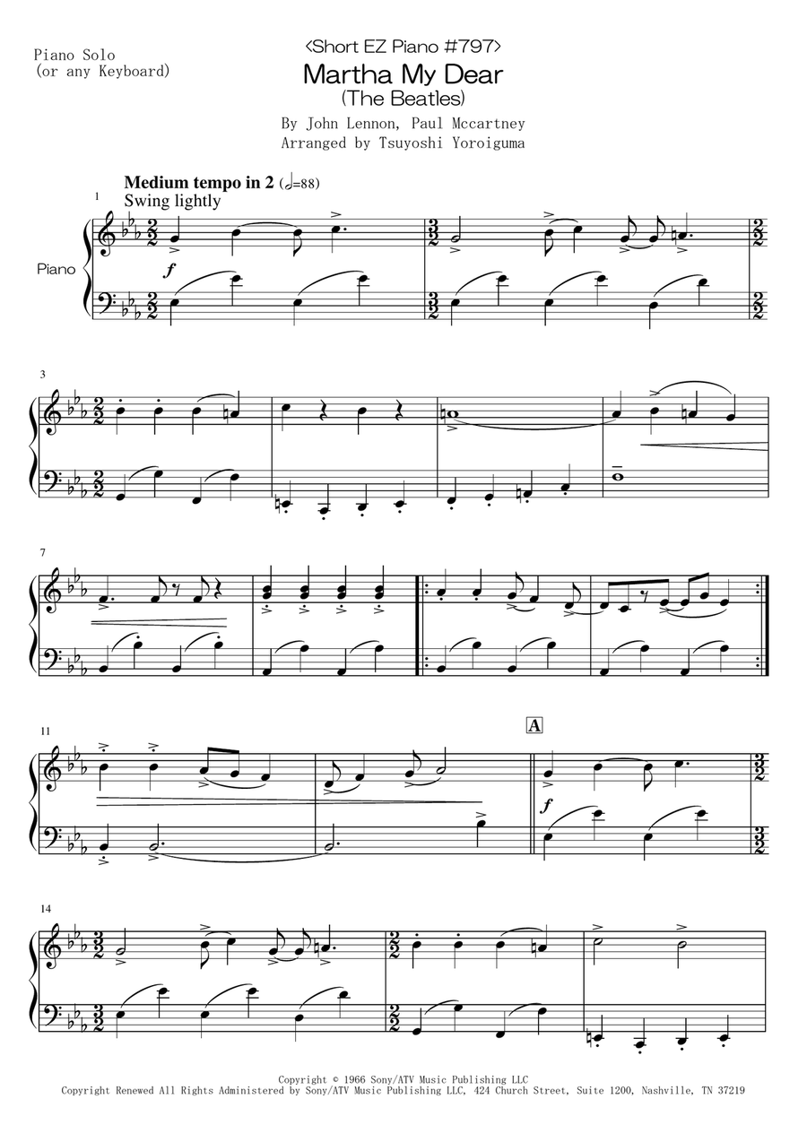 Martha My Dear Martha My Dear Easy Piano scores gallery preview page 1