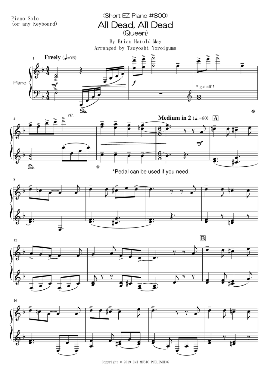 All Dead, All Dead All Dead, All Dead Easy Piano scores gallery preview page 1