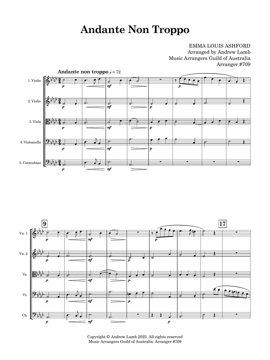 Emma Louise ASHFORD | Andante non troppo | for String Quintet String Orchestra scores gallery preview page 5
