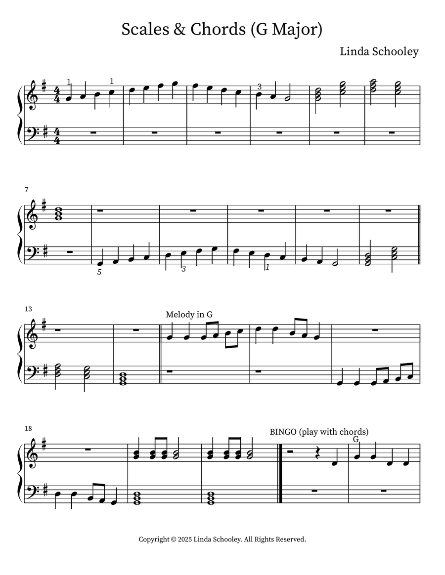 Scales & Chords (G Major) Easy Piano scores gallery preview page 1