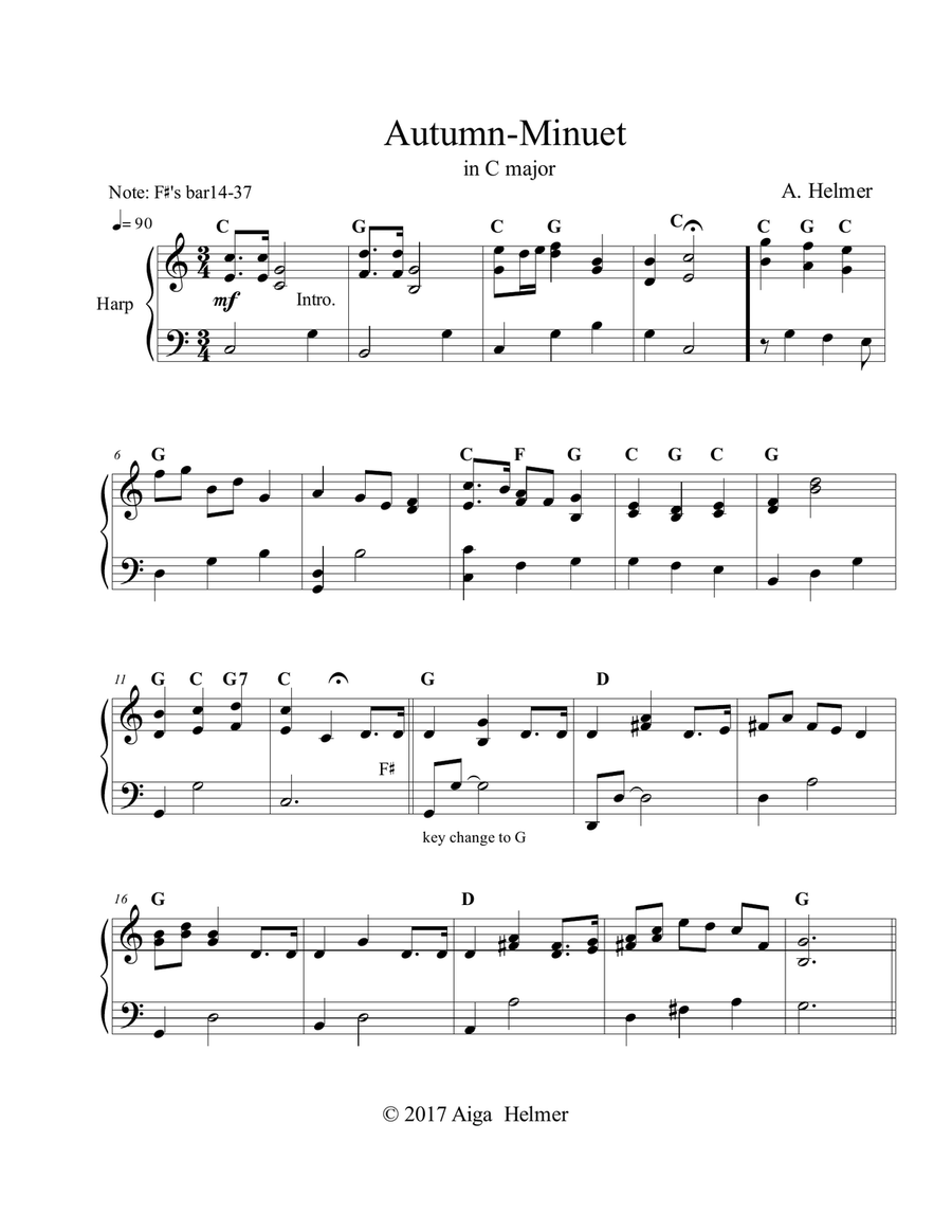 Autumn Minuet in C major Autumn Minuet in C major Celtic Harp scores gallery preview page 1