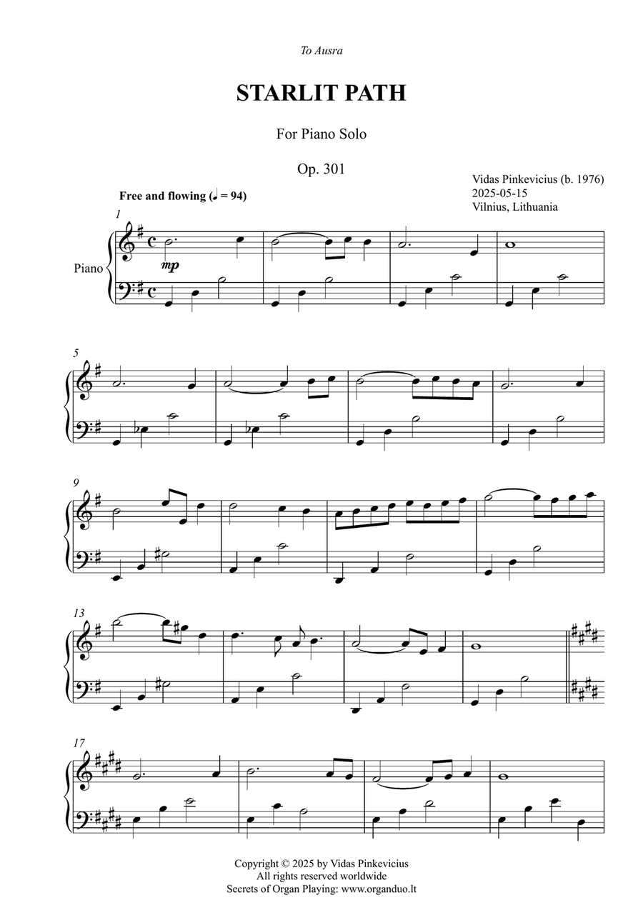 Starlit Path, Op. 301 (Piano Solo) by Vidas Pinkevicius Piano Solo scores gallery preview page 1