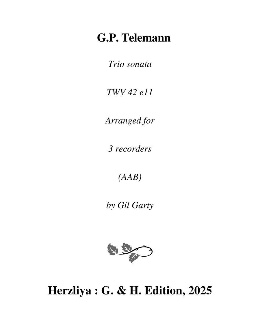 Trio sonata TWV 42 e11 (arrangement for 3 recorders (AAB)) Alto Recorder scores gallery preview page 1