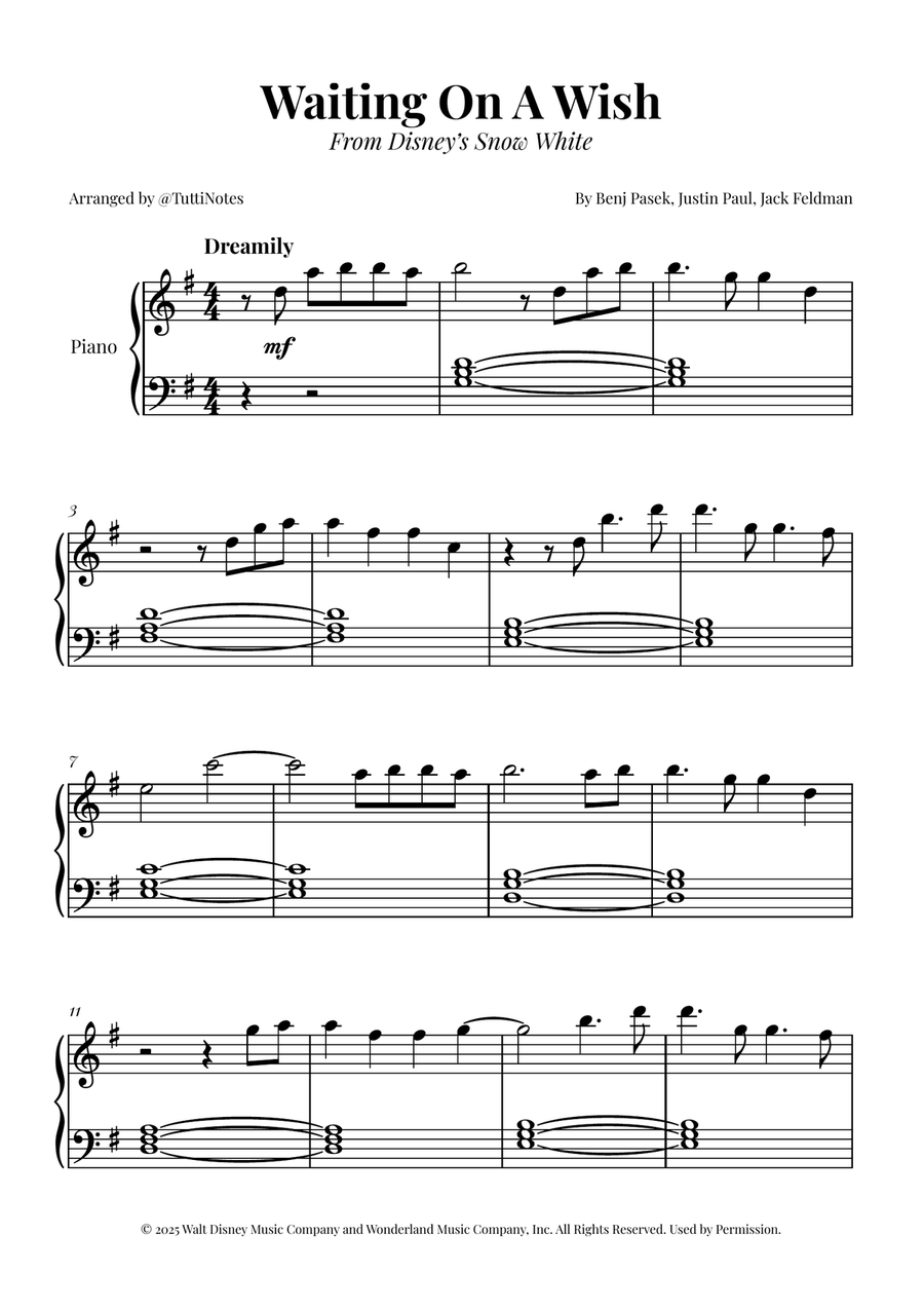 Waiting On A Wish Piano Method scores gallery preview page 1