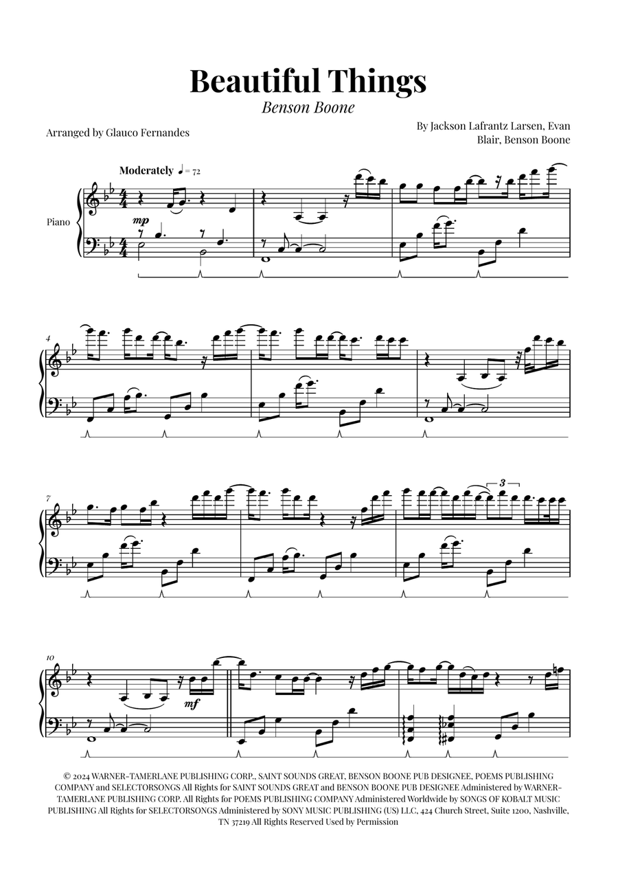 Beautiful Things Piano Solo scores gallery preview page 1
