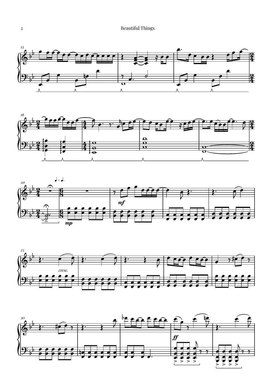 Beautiful Things Piano Solo scores gallery preview page 2
