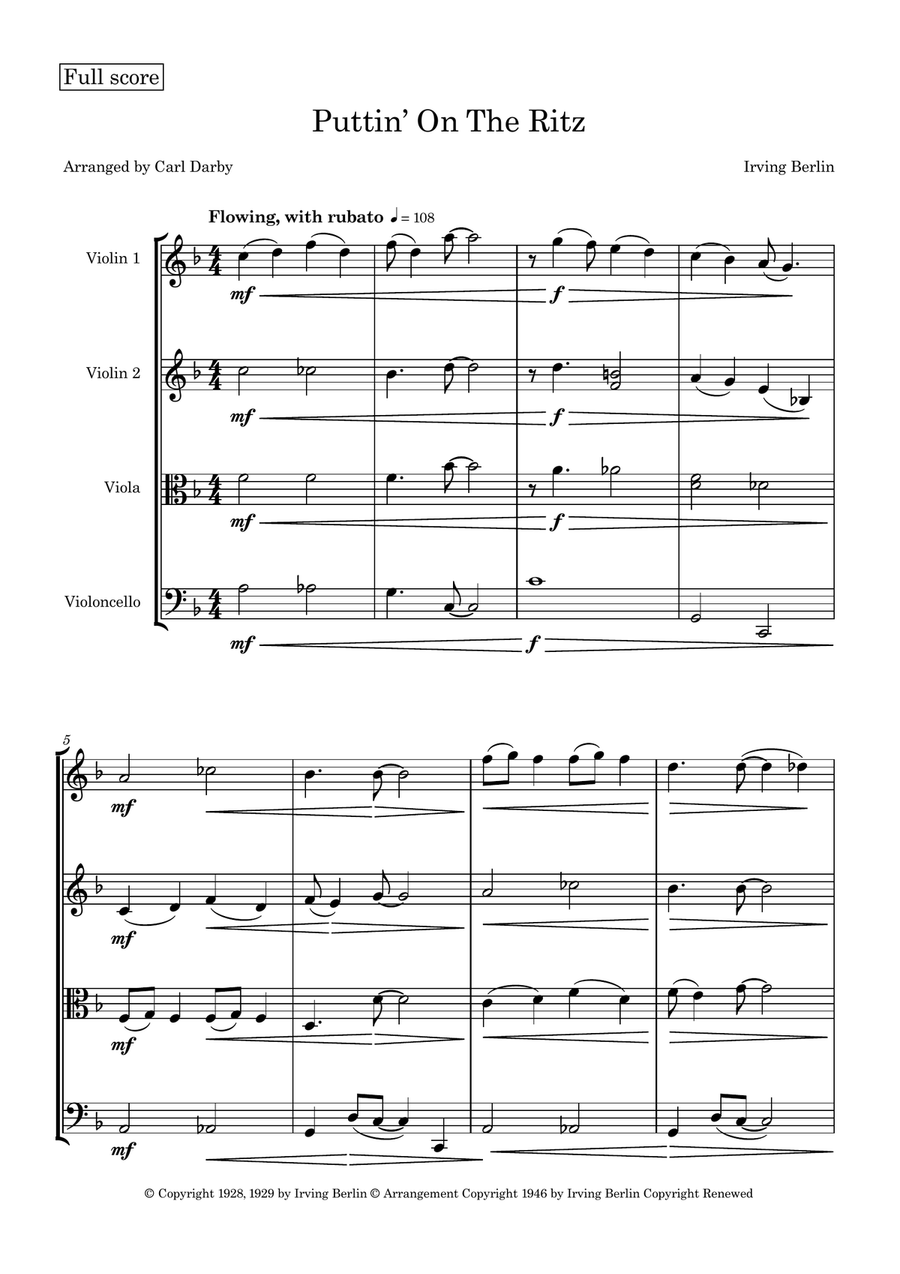 Puttin' On The Ritz Puttin' On The Ritz String Quartet scores gallery preview page 1