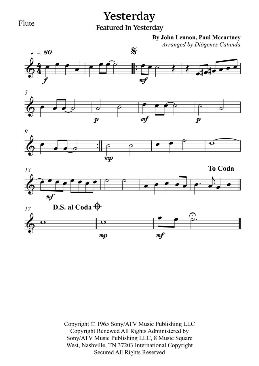 Yesterday Yesterday Woodwind Quartet scores gallery preview page 2