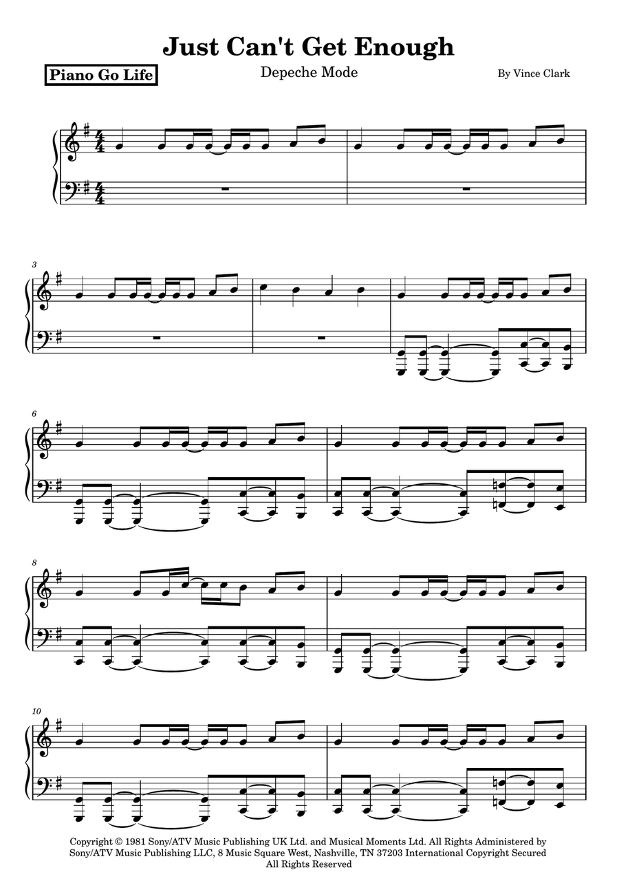 Just Can't Get Enough Just Can't Get Enough Piano Solo scores gallery preview page 1