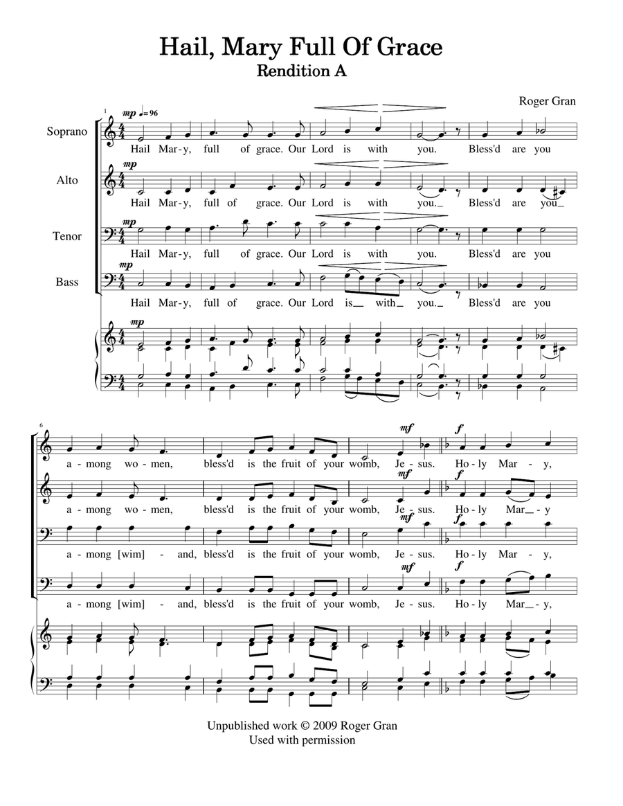 Hail-Mary-Four-Renditions 4-Part scores gallery preview page 1