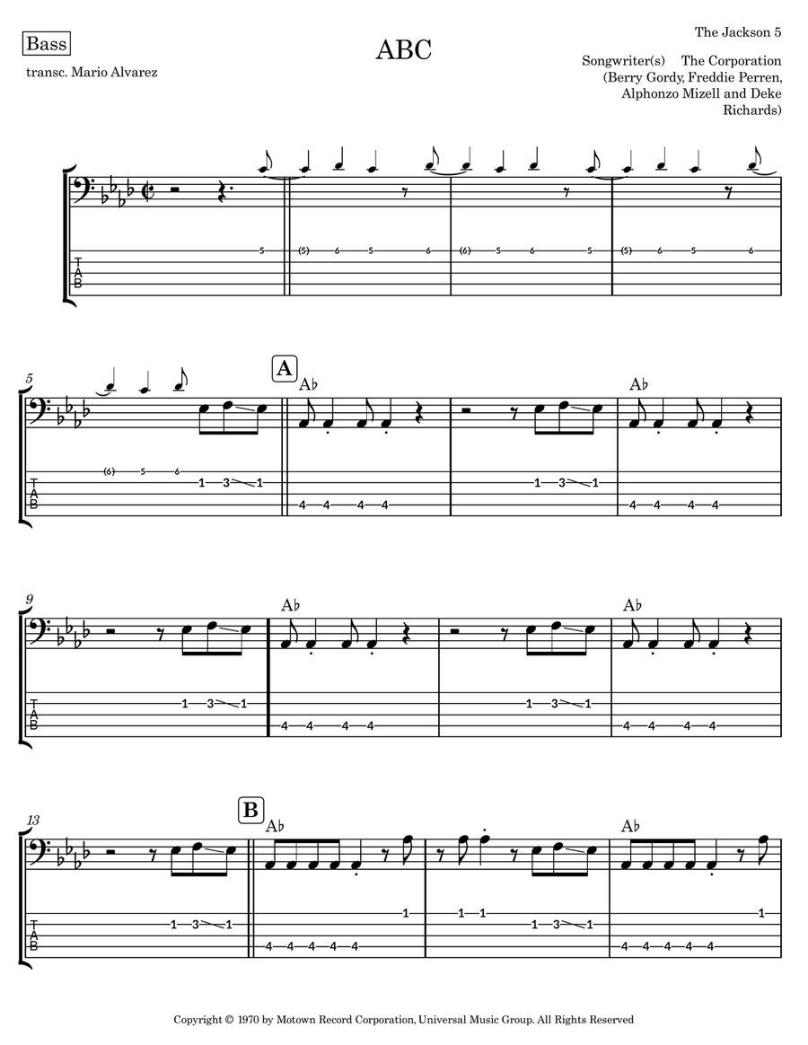 ABC ABC Bass Guitar Tablature scores gallery preview page 1
