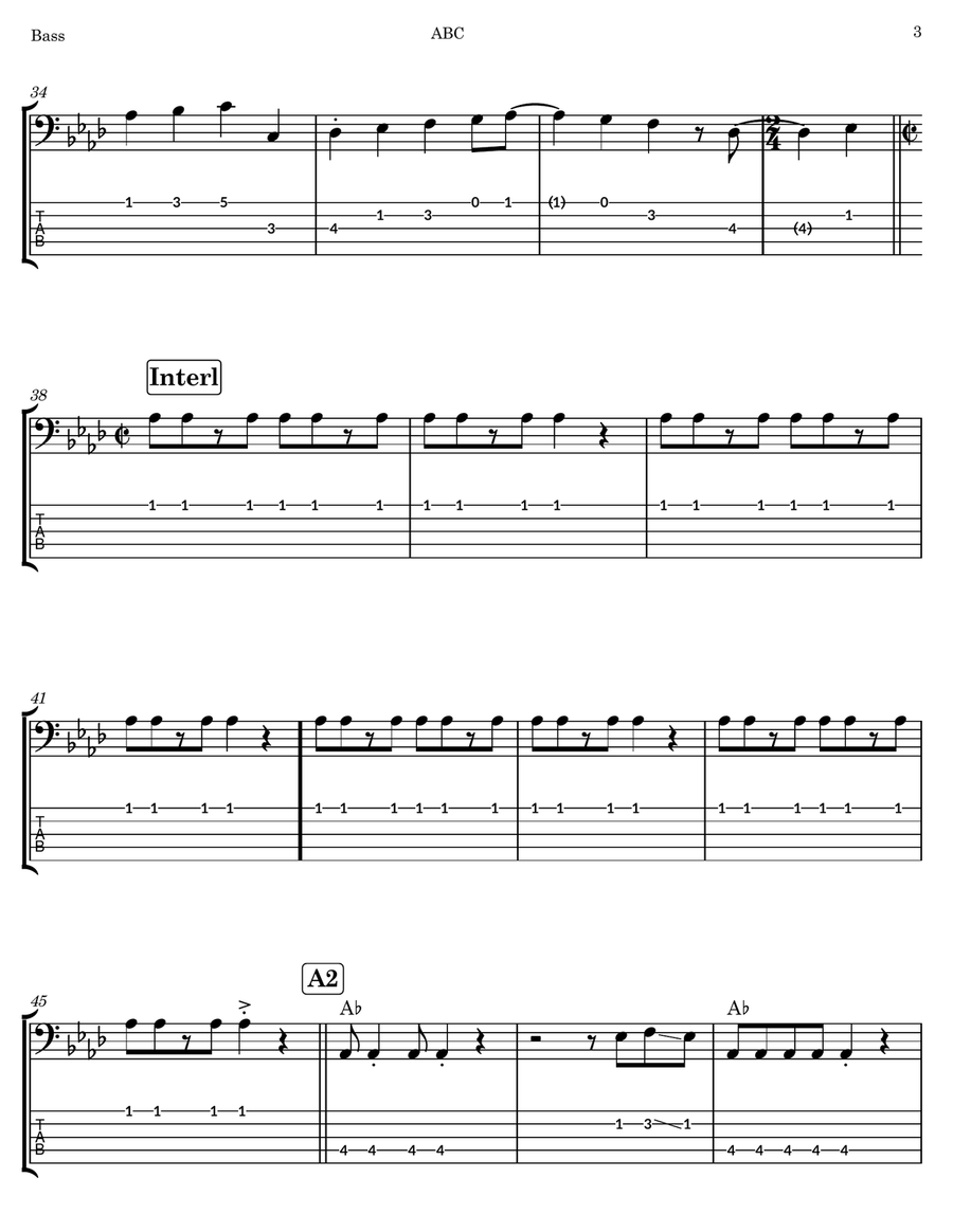 ABC ABC Bass Guitar Tablature scores gallery preview page 3