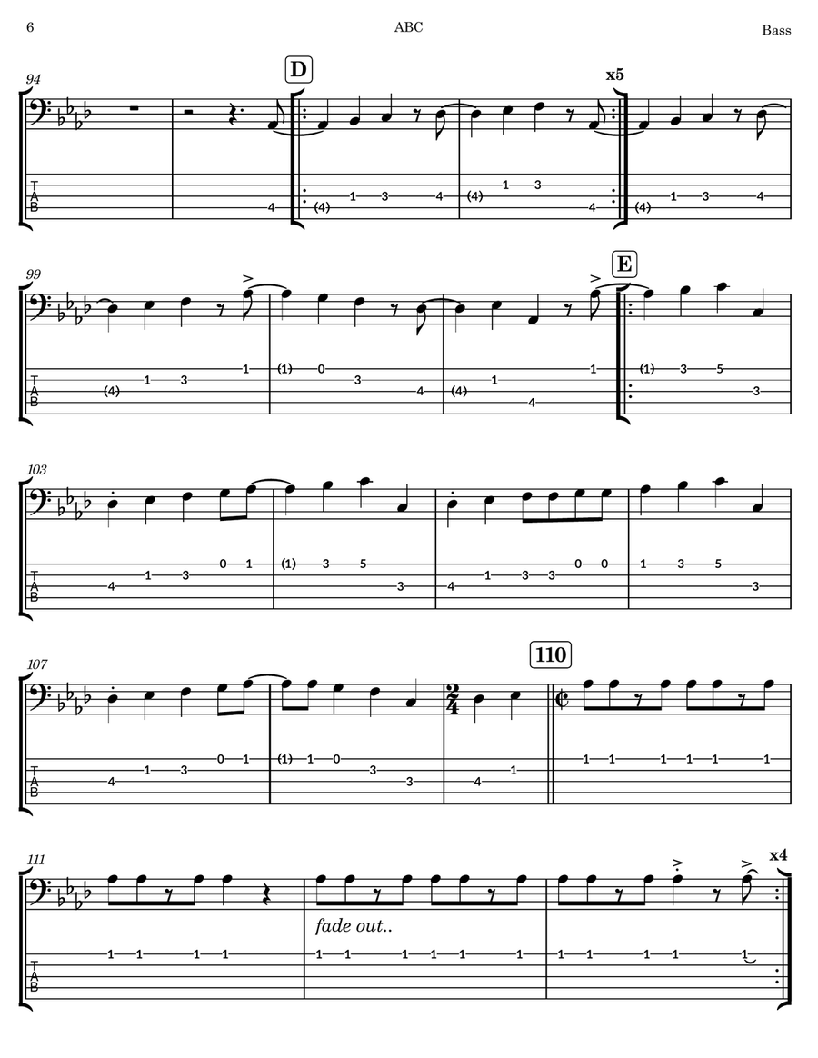 ABC ABC Bass Guitar Tablature scores gallery preview page 6