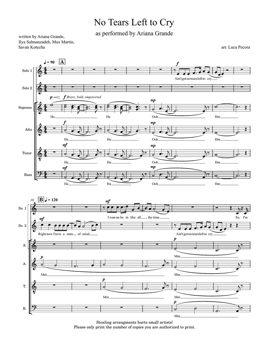 No Tears Left To Cry 4-Part scores gallery preview page 1