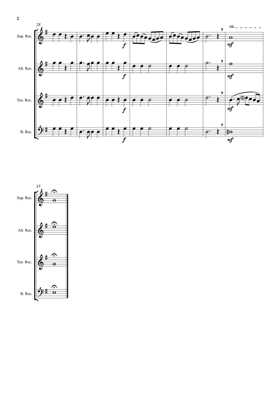 Our Father arranged for recorder quartet Soprano Recorder scores gallery preview page 2