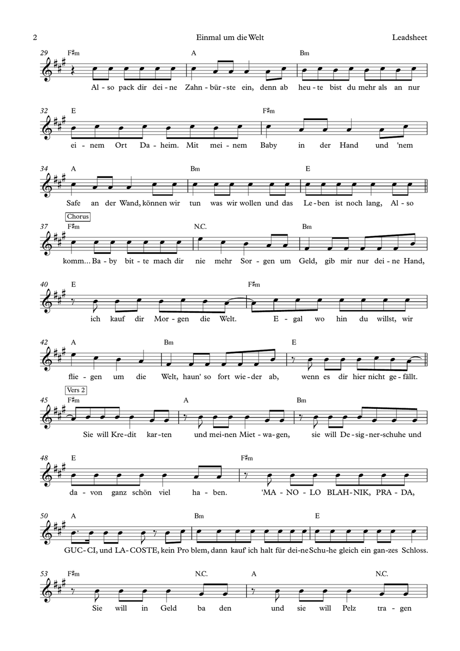 Einmal Um Die Welt Einmal Um Die Welt Piano scores gallery preview page 2