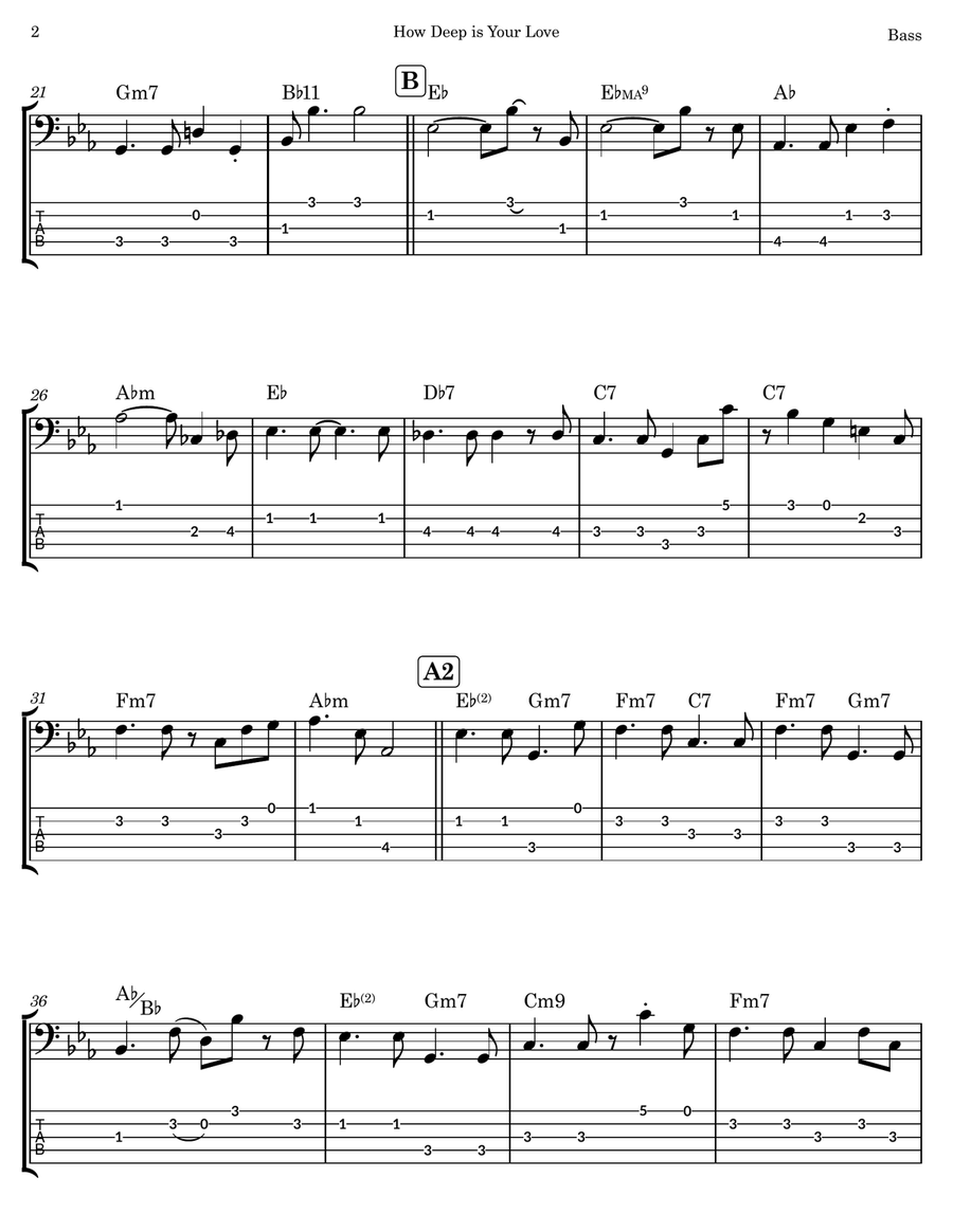 How Deep is Your Love How Deep is Your Love Bass Guitar Tablature scores gallery preview page 2