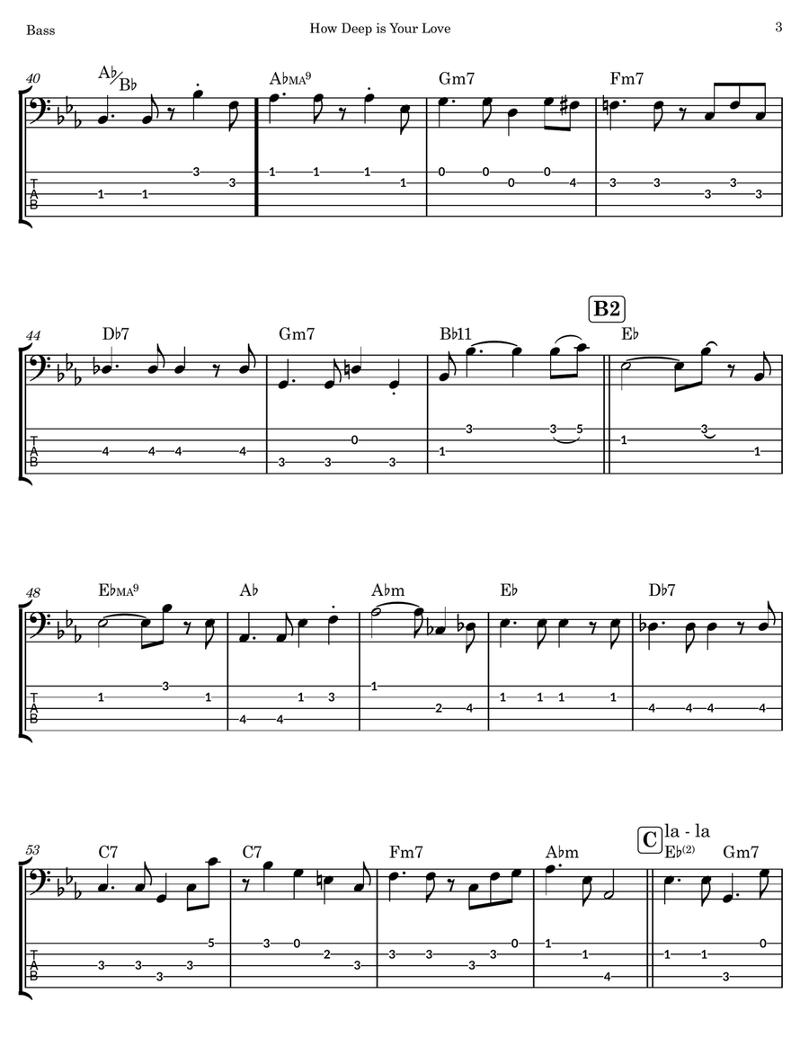 How Deep is Your Love How Deep is Your Love Bass Guitar Tablature scores gallery preview page 3