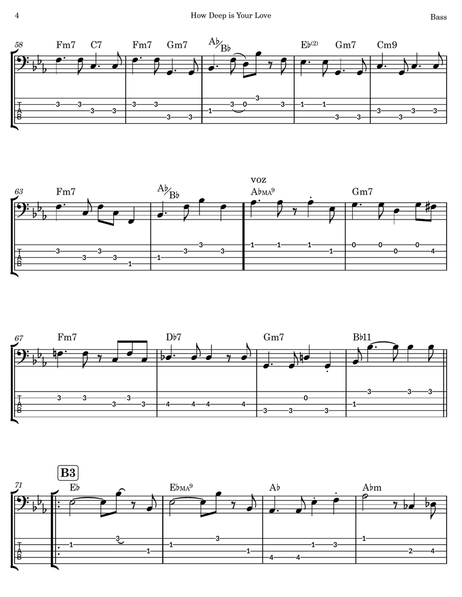 How Deep is Your Love How Deep is Your Love Bass Guitar Tablature scores gallery preview page 4